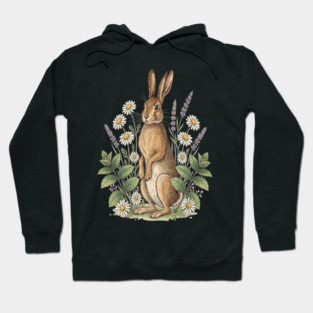 Vintage Meadow Hare and Daisies Hoodie