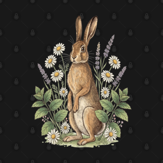 Vintage Meadow Hare and Daisies by BirdsnStuff