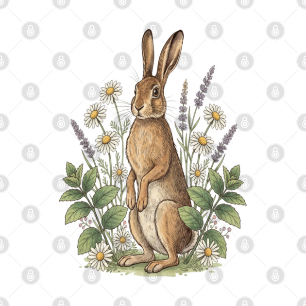 Vintage Meadow Hare and Daisies by BirdsnStuff