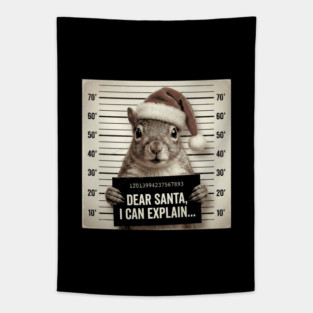 Peanut the Squirrel Christmas Mugshot Santa Hat Holiday Humor Meme Tapestry