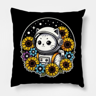 Cosmic Sunflower Kitten Pillow