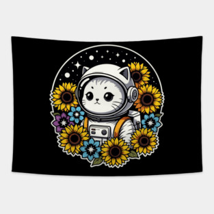 Cosmic Sunflower Kitten Tapestry