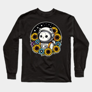 Cosmic Sunflower Kitten Long Sleeve T-Shirt