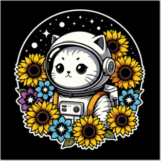 Cosmic Sunflower Kitten Posters and Art