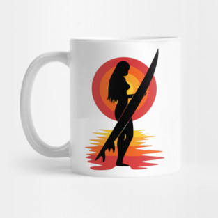 Surfer girl silhouette sunset Mug