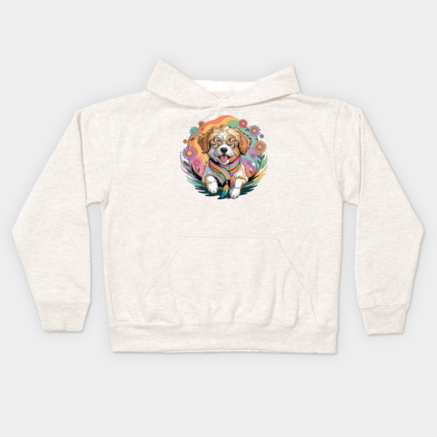 Jackapoo – Happy Floral Boho Dog Art Kids Hoodie by JessArty