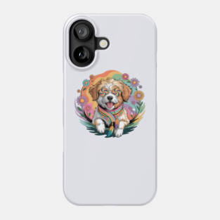 Jackapoo – Happy Floral Boho Dog Art Phone Case