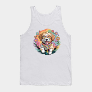 Jackapoo – Happy Floral Boho Dog Art Tank Top