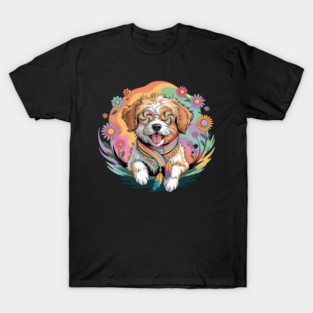 Jackapoo – Happy Floral Boho Dog Art T-Shirt