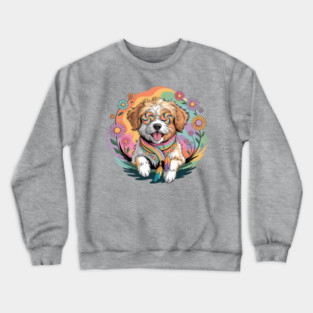 Jackapoo – Happy Floral Boho Dog Art Crewneck Sweatshirt
