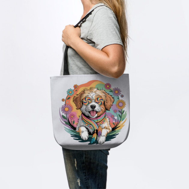 Jackapoo – Happy Floral Boho Dog Art by JessArty