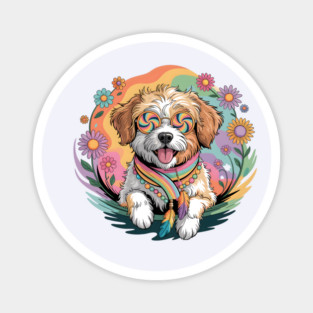Jackapoo – Happy Floral Boho Dog Art Magnet