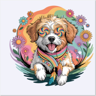 Jackapoo – Happy Floral Boho Dog Art Posters and Art