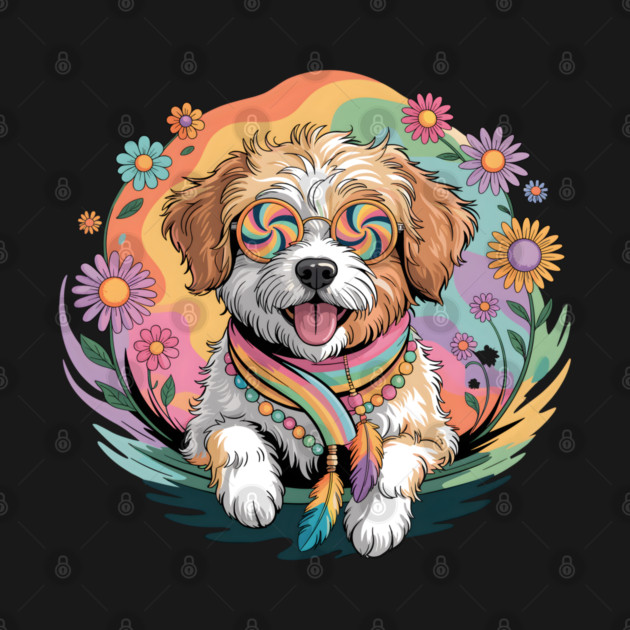 Jackapoo – Happy Floral Boho Dog Art by JessArty