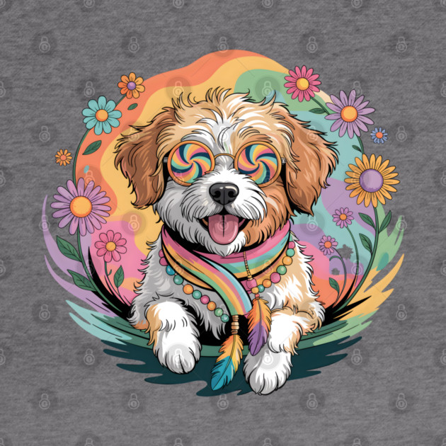 Jackapoo – Happy Floral Boho Dog Art by JessArty