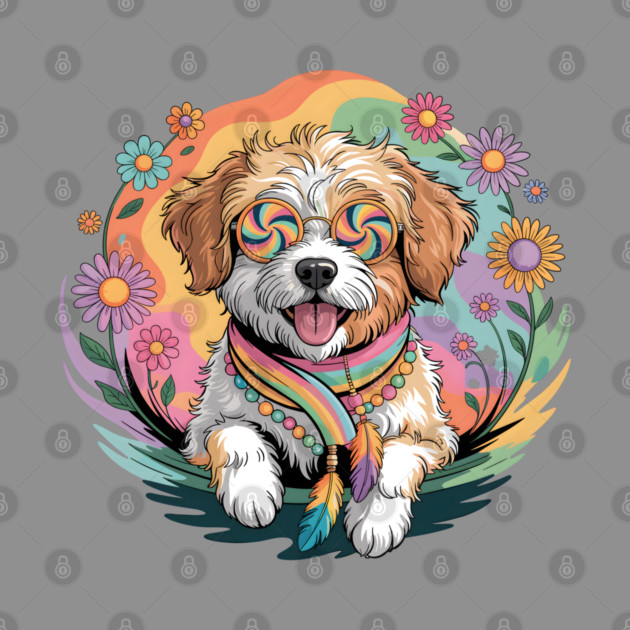 Jackapoo – Happy Floral Boho Dog Art by JessArty