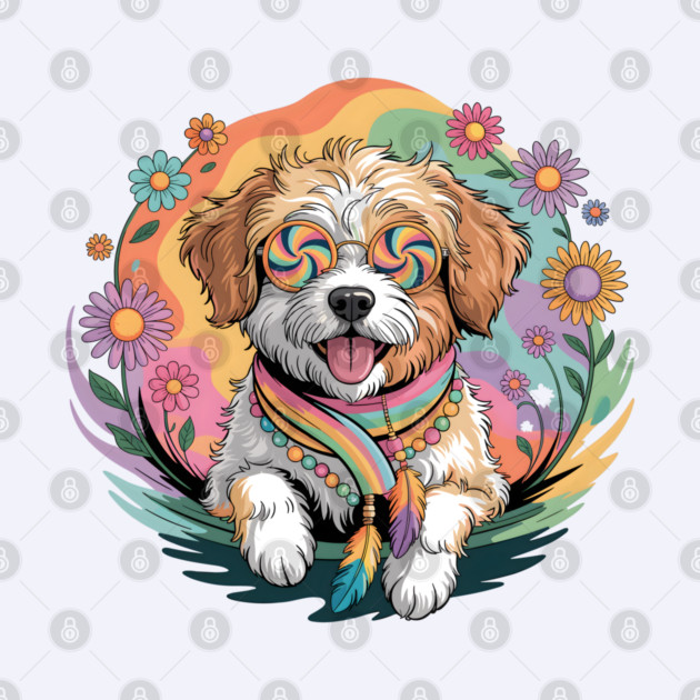 Jackapoo – Happy Floral Boho Dog Art by JessArty