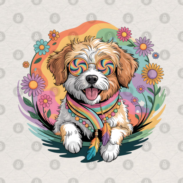 Jackapoo – Happy Floral Boho Dog Art by JessArty