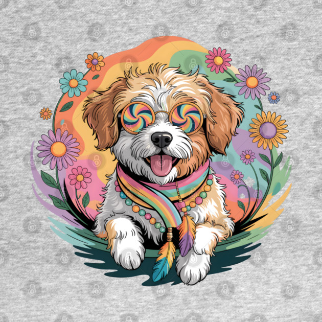 Jackapoo – Happy Floral Boho Dog Art by JessArty