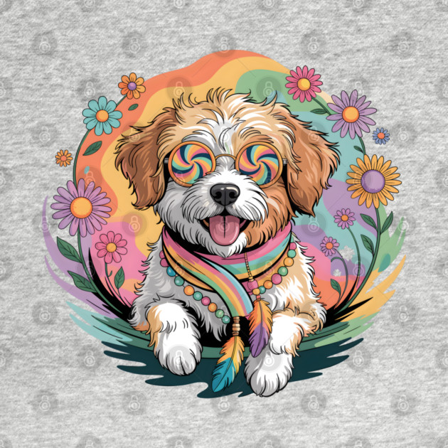 Jackapoo – Happy Floral Boho Dog Art by JessArty