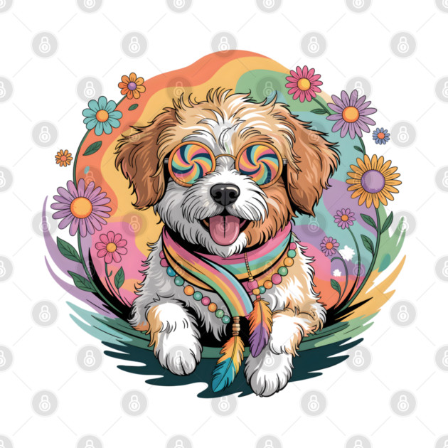 Jackapoo – Happy Floral Boho Dog Art by JessArty
