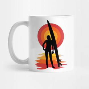 Surfer girl silhouette in front of sunset Mug