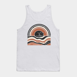 Retro Boho Cat Sunset Silhouette Vintage Minimalist Art Tank Top