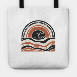 Retro Boho Cat Sunset Silhouette Vintage Minimalist Art Tote