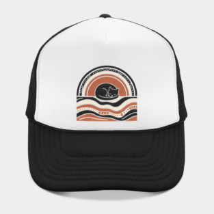 Retro Boho Cat Sunset Silhouette Vintage Minimalist Art Hat