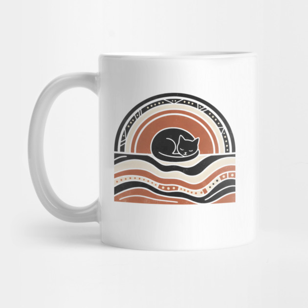 Retro Boho Cat Sunset Silhouette Vintage Minimalist Art by criarthdesign