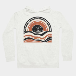 Retro Boho Cat Sunset Silhouette Vintage Minimalist Art Hoodie