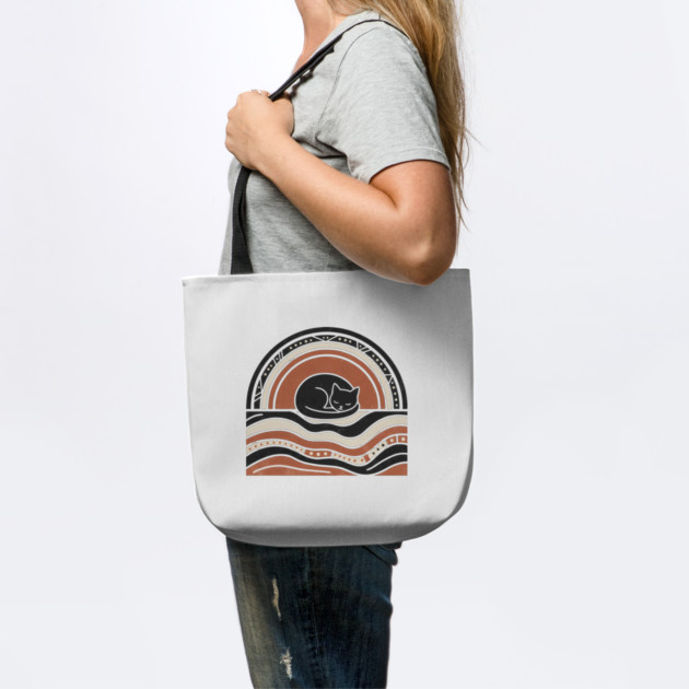 Retro Boho Cat Sunset Silhouette Vintage Minimalist Art by criarthdesign