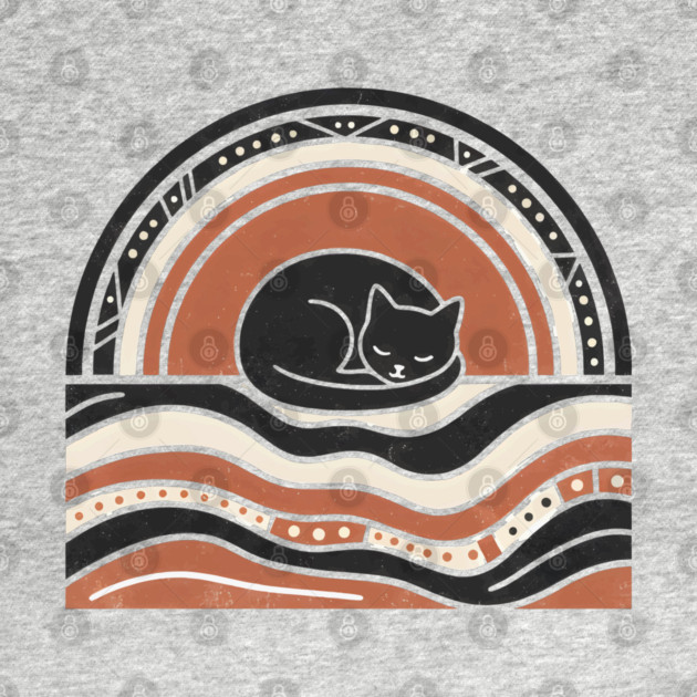 Retro Boho Cat Sunset Silhouette Vintage Minimalist Art by criarthdesign
