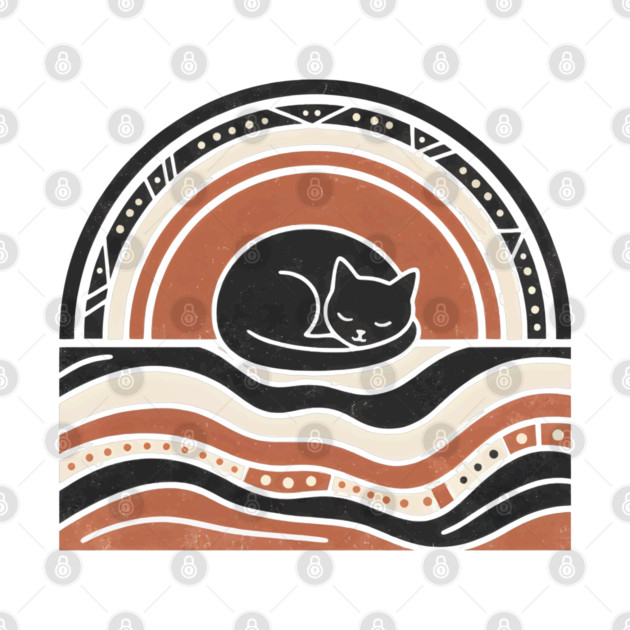 Retro Boho Cat Sunset Silhouette Vintage Minimalist Art by criarthdesign