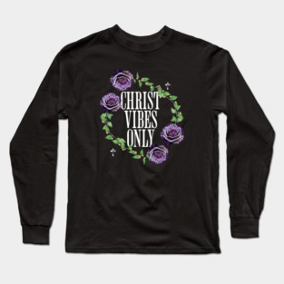 Female Christ Vibes Only Wht Font - Minimalist Floral Faith Tee, Purple Flower Christian Clothing Long Sleeve T-Shirt
