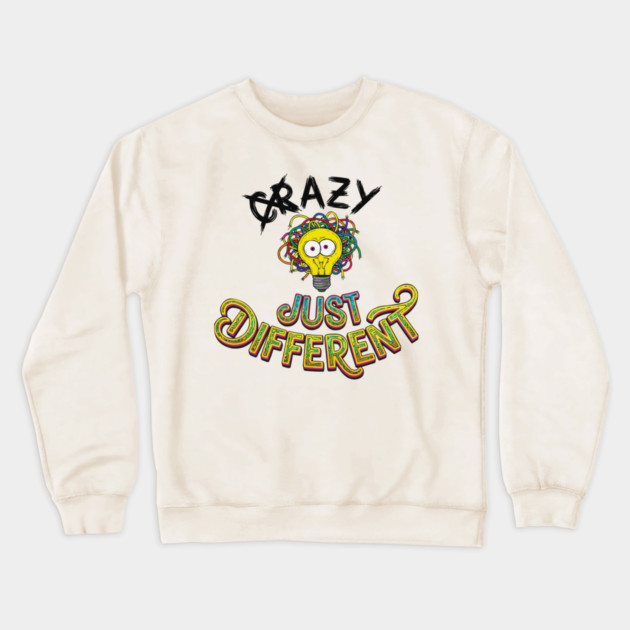 Funny Just Different Lightbulb Neon Typography Design Crewneck Sweatshirt by criarthdesign