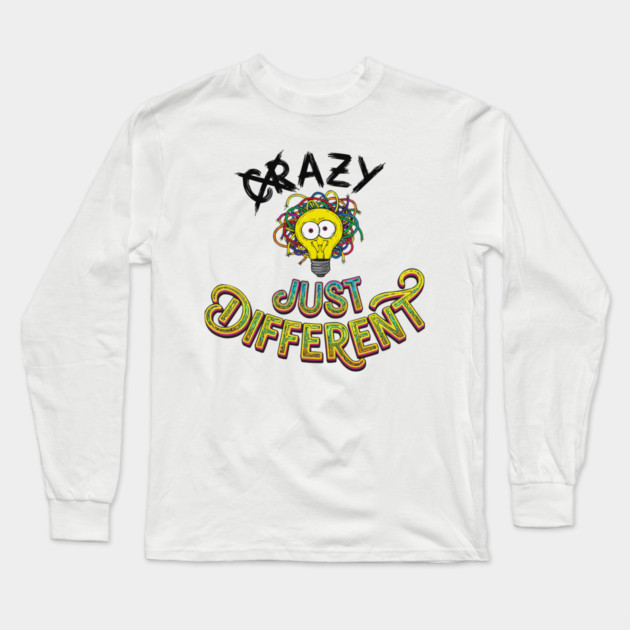 Funny Just Different Lightbulb Neon Typography Design Long Sleeve T-Shirt by criarthdesign
