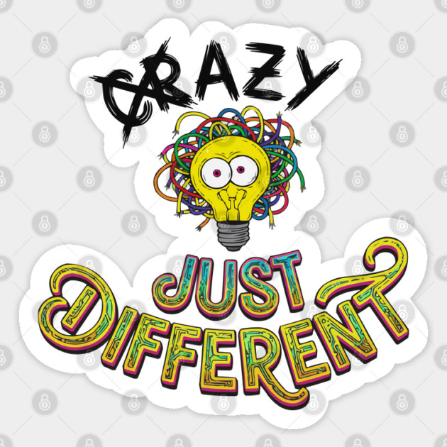Funny Just Different Lightbulb Neon Typography Design Sticker by criarthdesign