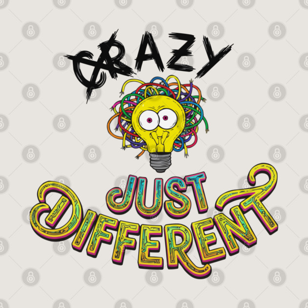 Funny Just Different Lightbulb Neon Typography Design by criarthdesign