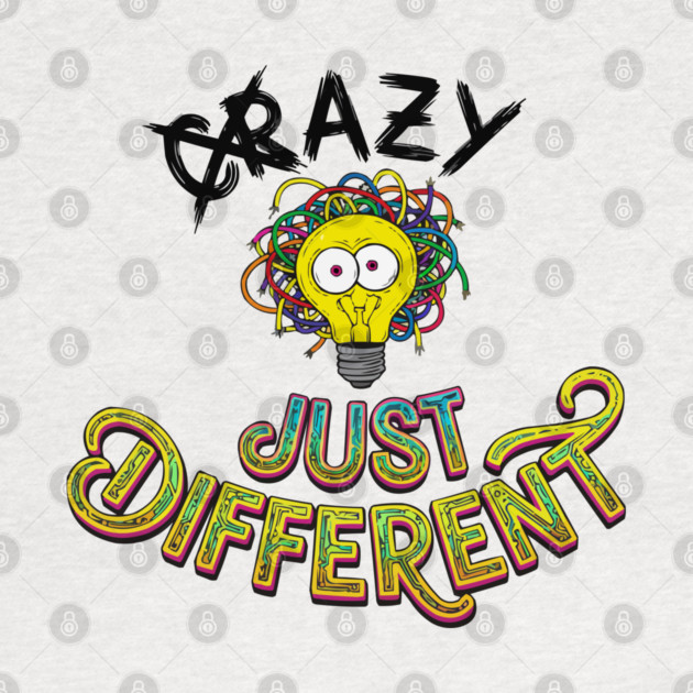 Funny Just Different Lightbulb Neon Typography Design by criarthdesign