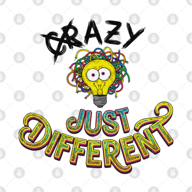 Funny Just Different Lightbulb Neon Typography Design by criarthdesign