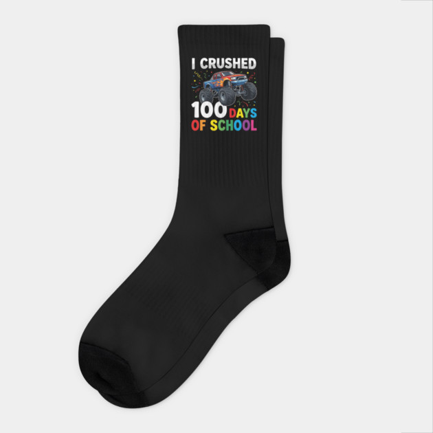 I Crushed 100 Days of School Monster Truck Socks by Creatifly Graphic Tees