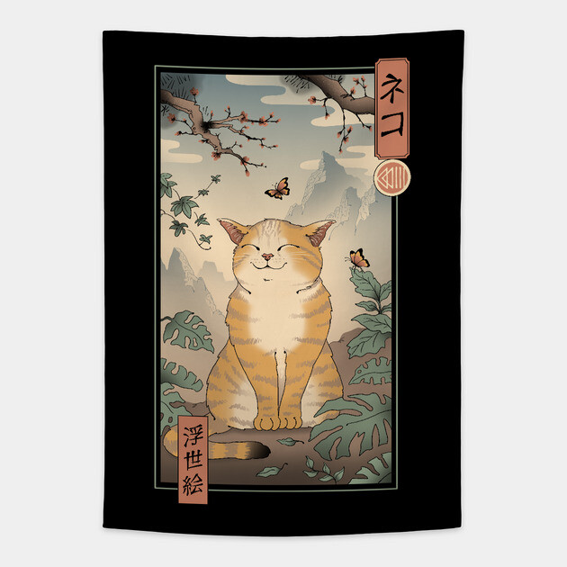 Edo Cat Tapestry by Meowster Catana by Vincent Trinidad Art 