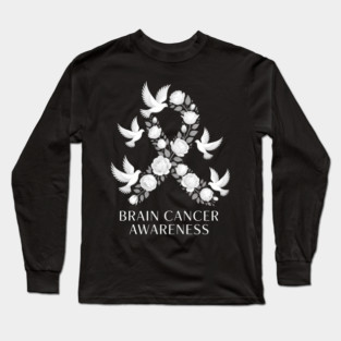Brain Cancer Awareness Brain Tumor Gray Ribbon Long Sleeve T-Shirt