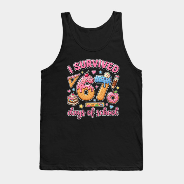 I Survived 67 Days of School Kawaii Donut Ice Cream Tank Top by Creatifly Graphic Tees