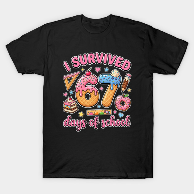 I Survived 67 Days of School Kawaii Donut Ice Cream T-Shirt by Creatifly Graphic Tees