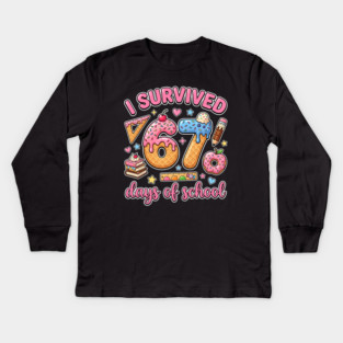 I Survived 67 Days of School Kawaii Donut Ice Cream Kids Long Sleeve T-Shirt