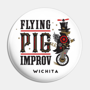 Flying Pig Improv Steampunk Color logo Pin