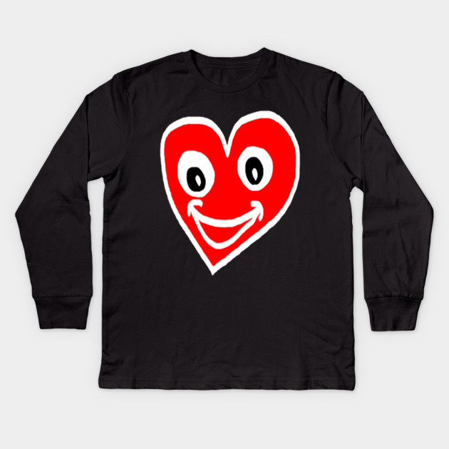Smiling Heart Face Kids Long Sleeve T-Shirt by Creatifly Graphic Tees