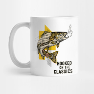 Surreal Music Note Trout and Clockwork Gear Collage Mug